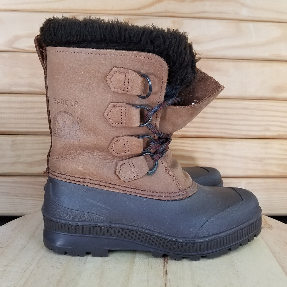 Sorel Badger Snow Duck Boot Womens 7 Brown Winter Leather Insulated Outdoor